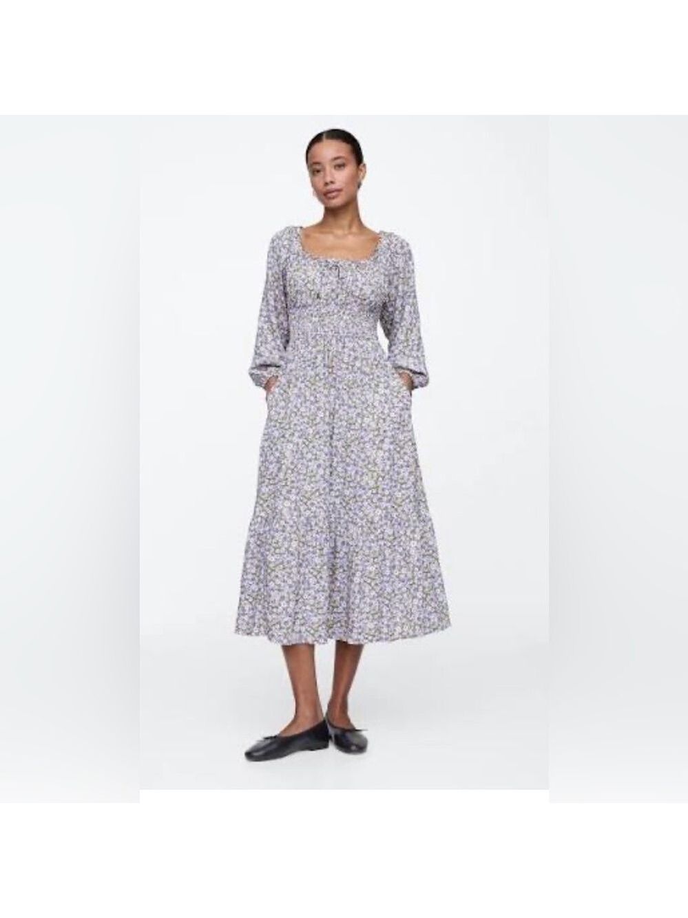 Gap Tie-Neck Smocked Ditsy Floral Print Midi Dress NWT XL Wedding Guest Vacation